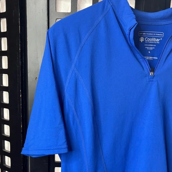 💙 Coolibar Royal Blue Quarter Zip Sun Shirt Womens Large UPF Short Sleeve 💙 - Picture 4 of 13